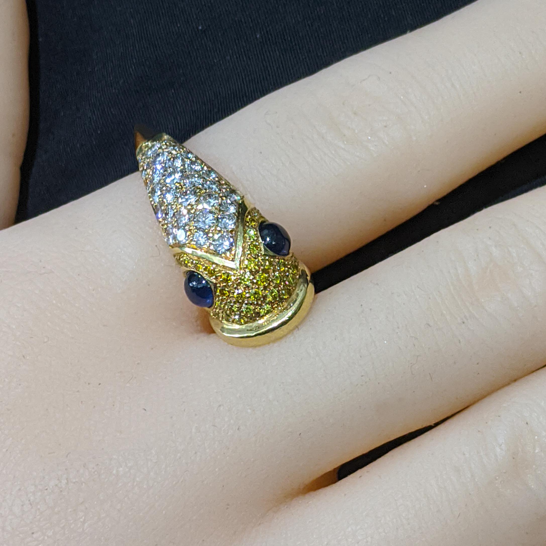 18K Gelbgold Diamant und gelber Diamant Saphir Fischmotiv Ring im Angebot 4