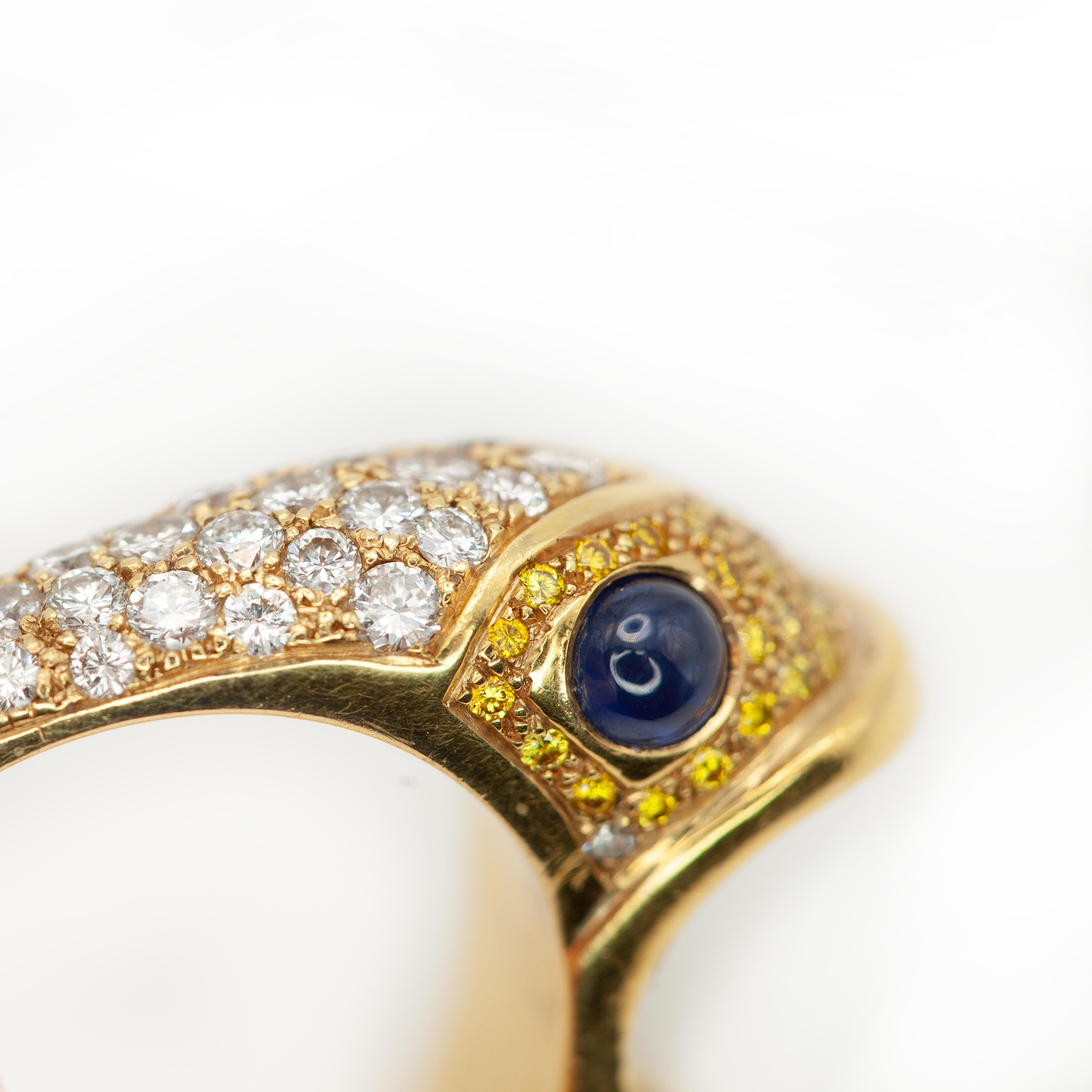 18K Gelbgold Diamant und gelber Diamant Saphir Fischmotiv Ring im Angebot 2