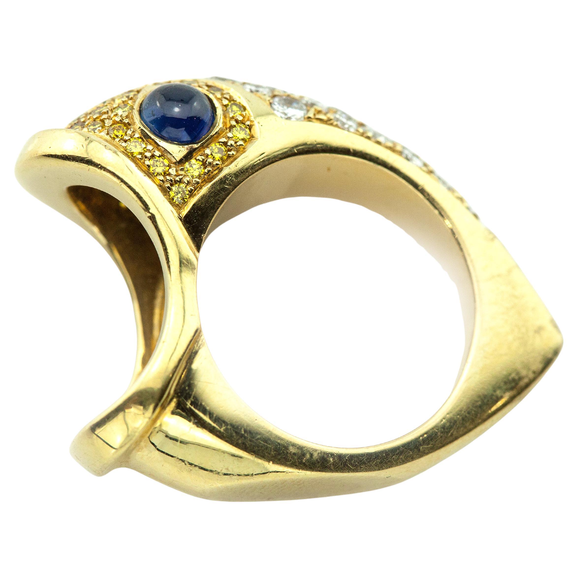18K Gelbgold Diamant und gelber Diamant Saphir Fischmotiv Ring im Angebot