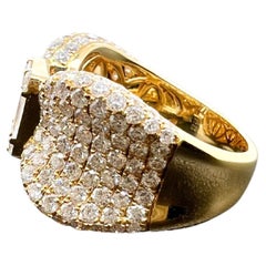 18k Yellow Gold Diamond Baguettes and Round Brilliant Cocktail Band Ring