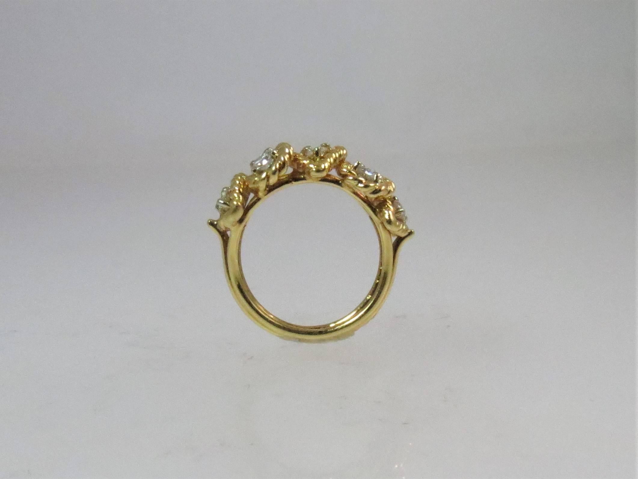 Round Cut 18 Karat Yellow Gold Diamond Band Ring For Sale