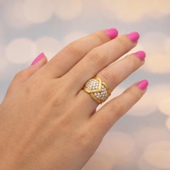 Wide Pavé Diamond 18k Yellow Gold Crossover band Ring