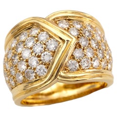 Wide Pavé Diamond 18k Yellow Gold Crossover band Ring