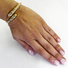 18K Yellow Gold Twisted Bypass Diamond Bangle Bracelet