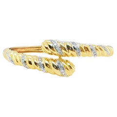 18K Yellow Gold Twisted Bypass Diamond Bangle Bracelet