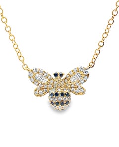Collier pendentif abeille en or jaune 18K avec diamants noirs ronds