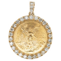 18 Karat Gelbgold Diamant-Lünette-Anhänger mit 1922 50 Peso 24k Goldmünze