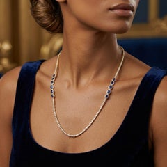 18K Yellow Gold Diamond & Blue Sapphire Tennis Necklace, 2026