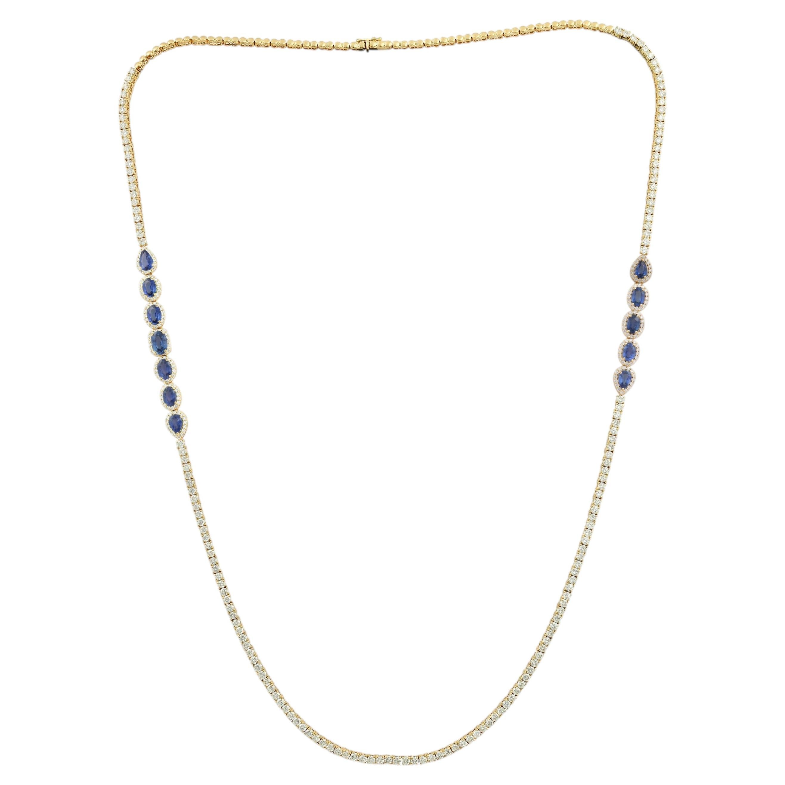 Collana Tennis in oro giallo 18K con diamanti e zaffiri blu, 2026