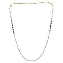 18K Yellow Gold Diamond & Blue Sapphire Tennis Necklace, 2026