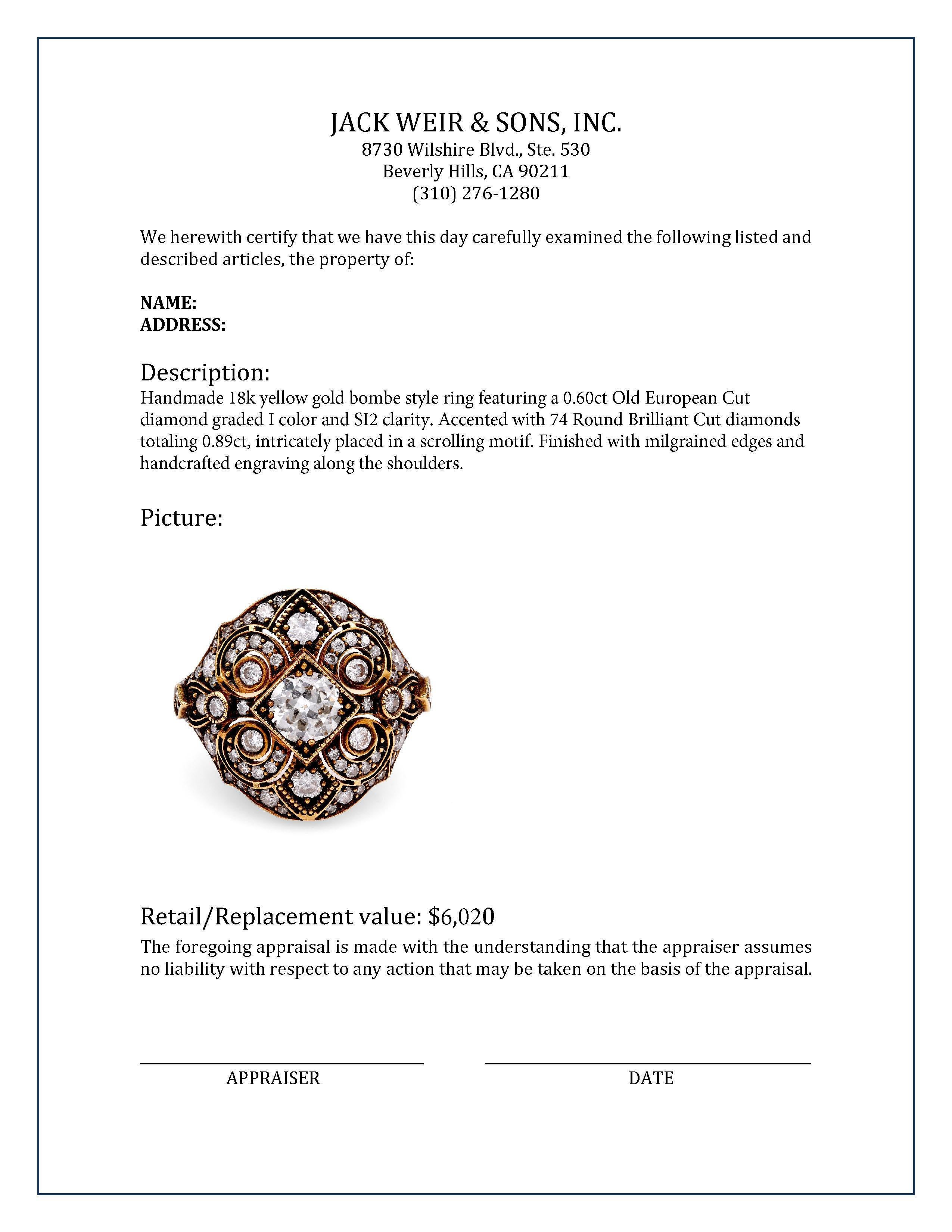 18k Yellow Gold Diamond Bombe Ring In Excellent Condition For Sale In Beverly Hills, CA