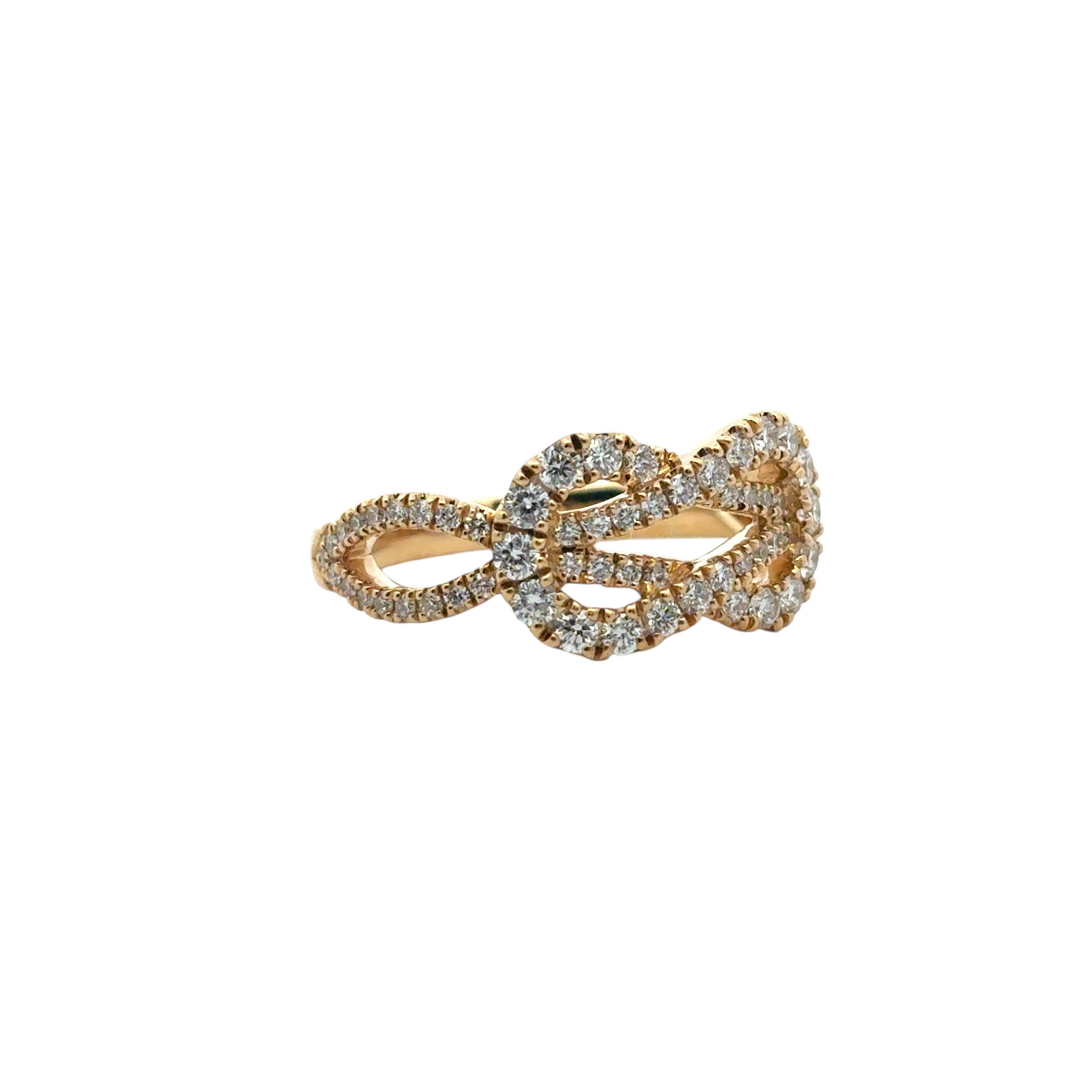 18k Yellow Gold Diamond Bowtie Knot Ring (Rundschliff) im Angebot