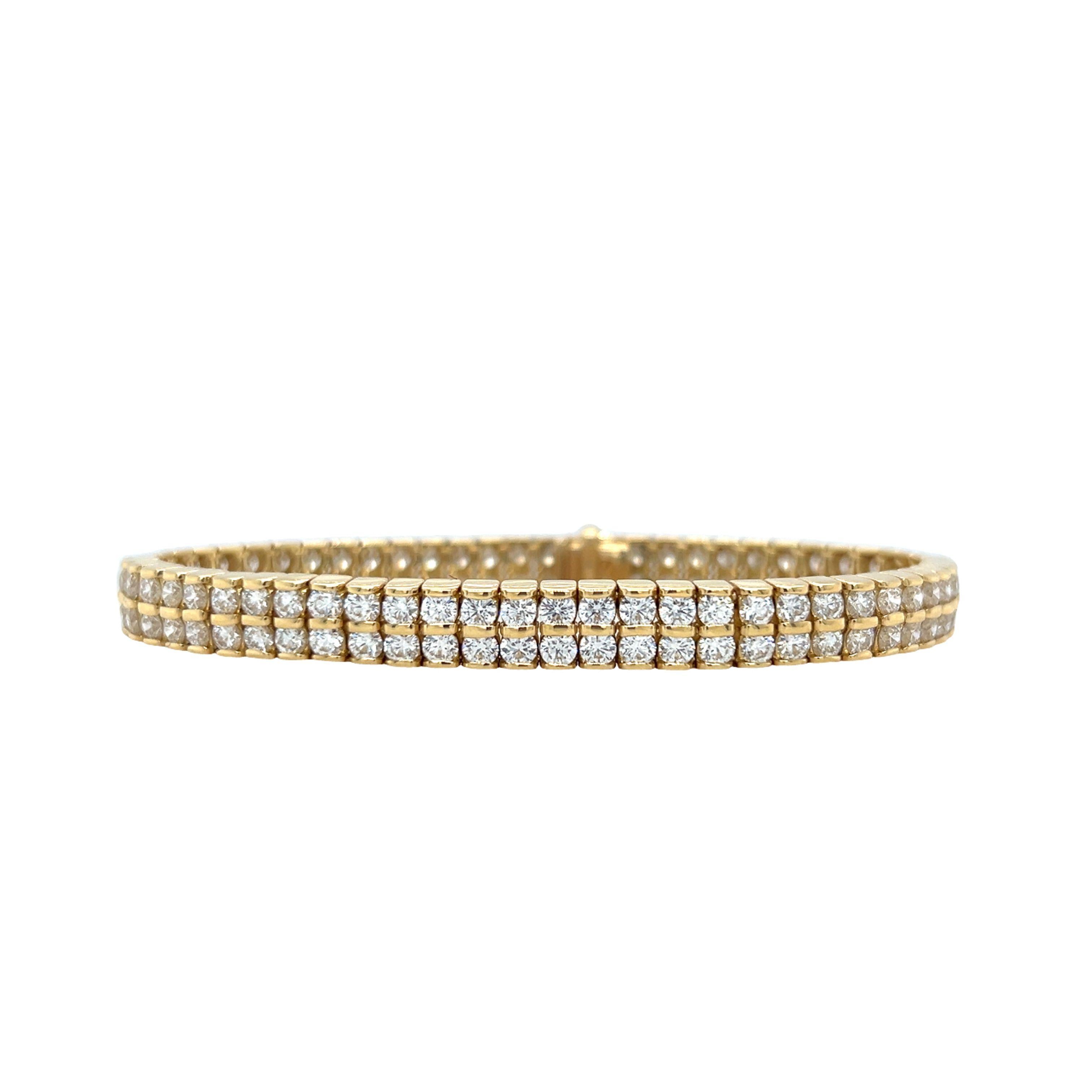 Round Cut 18k Yellow Gold Diamond Bracelet, 10.09 Carats For Sale