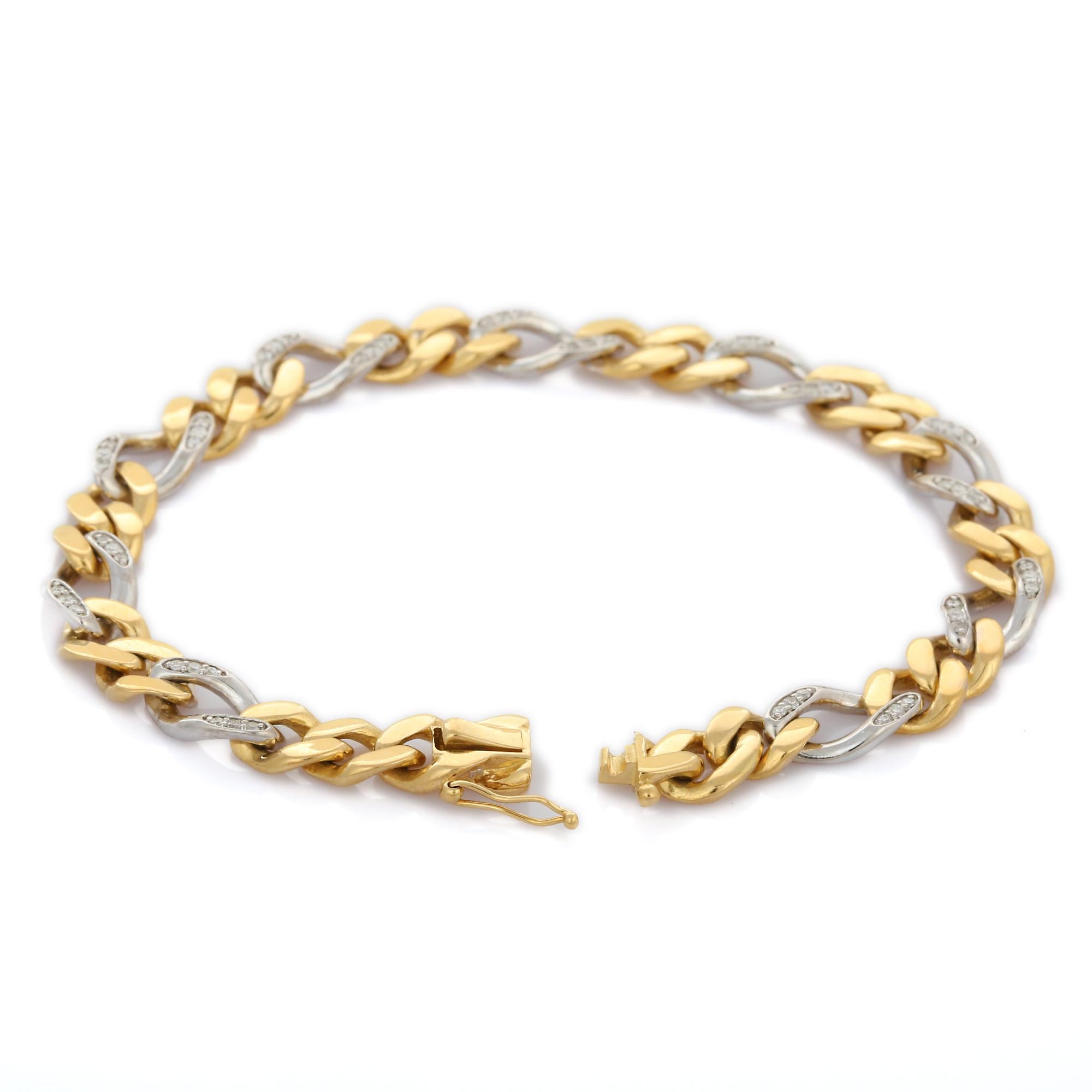 Contemporain Bracelet en or jaune massif 18k pour homme avec chaîne de diamants en vente