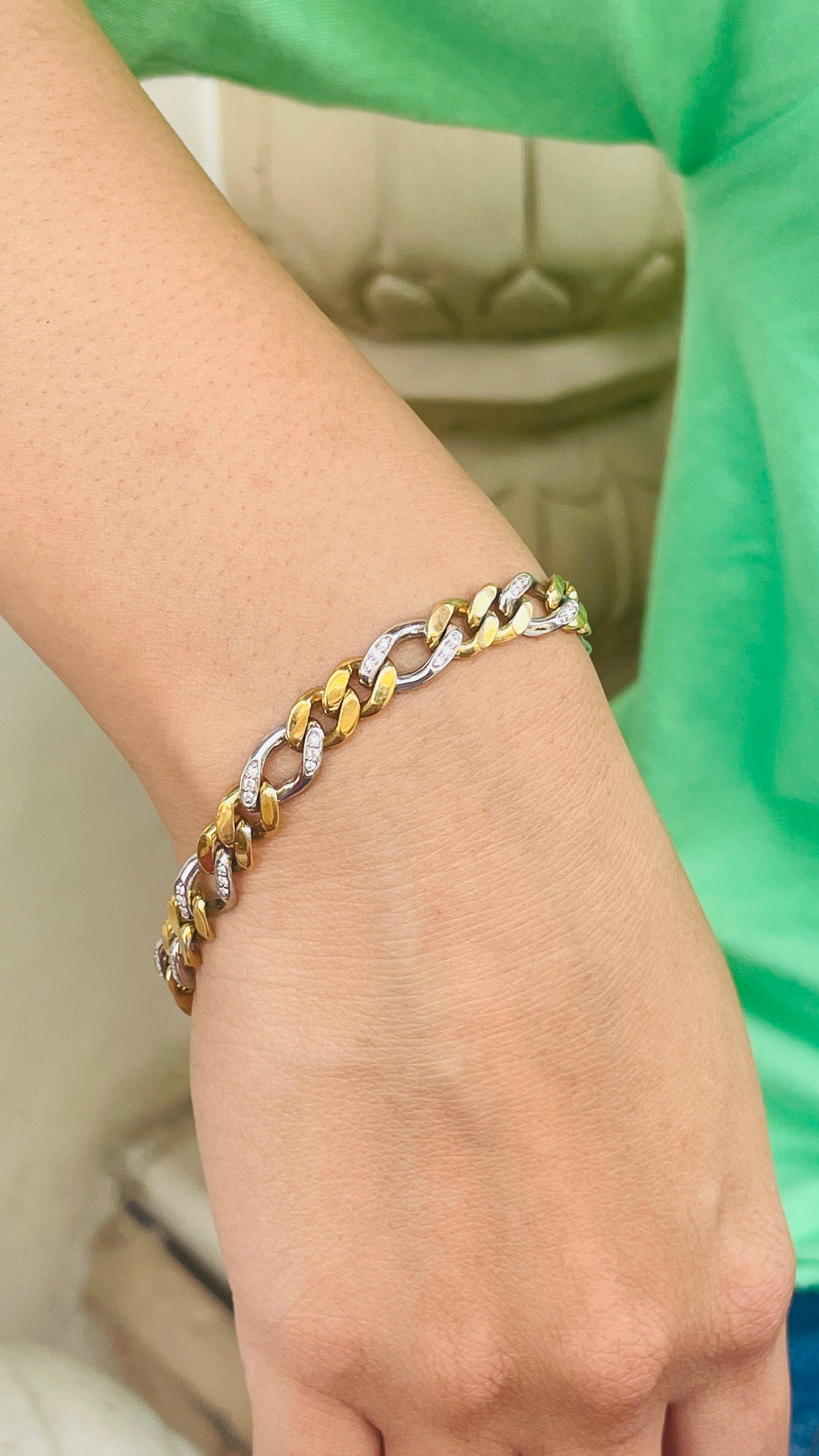 Bracelet en or jaune massif 18k pour homme avec chaîne de diamants Unisexe en vente