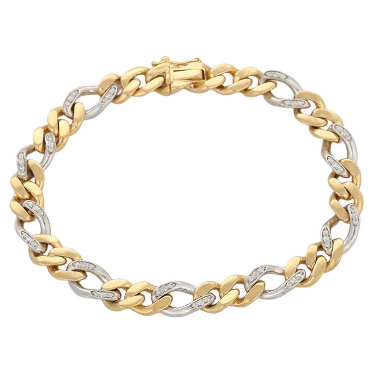 18k Solid Yellow Gold Men's Diamond Chain Bracelet