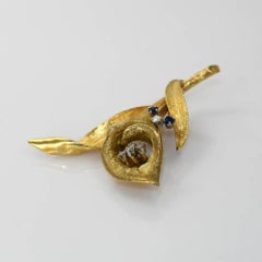 18K Yellow Gold Diamond Brooch Pendant 0.20ct