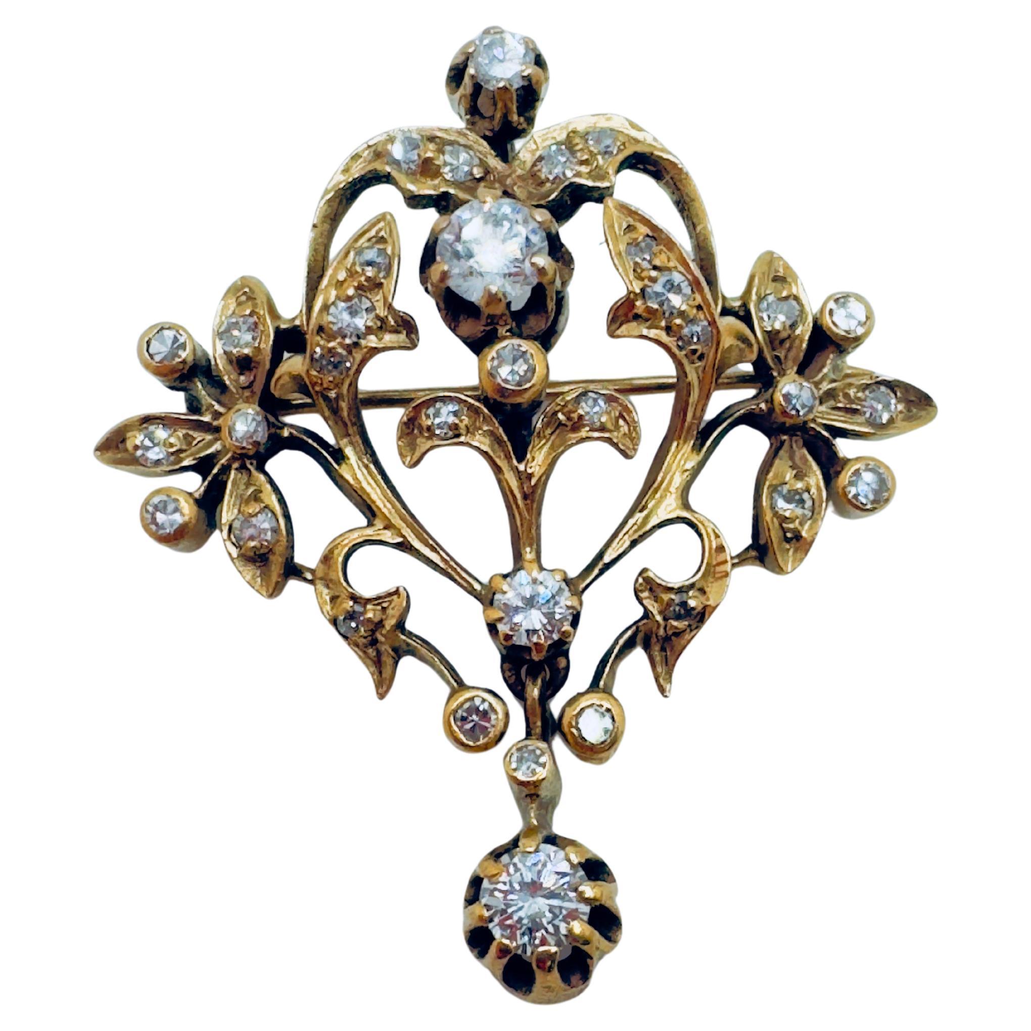Broche de oro amarillo de 18 quilates con diamantes talla única
