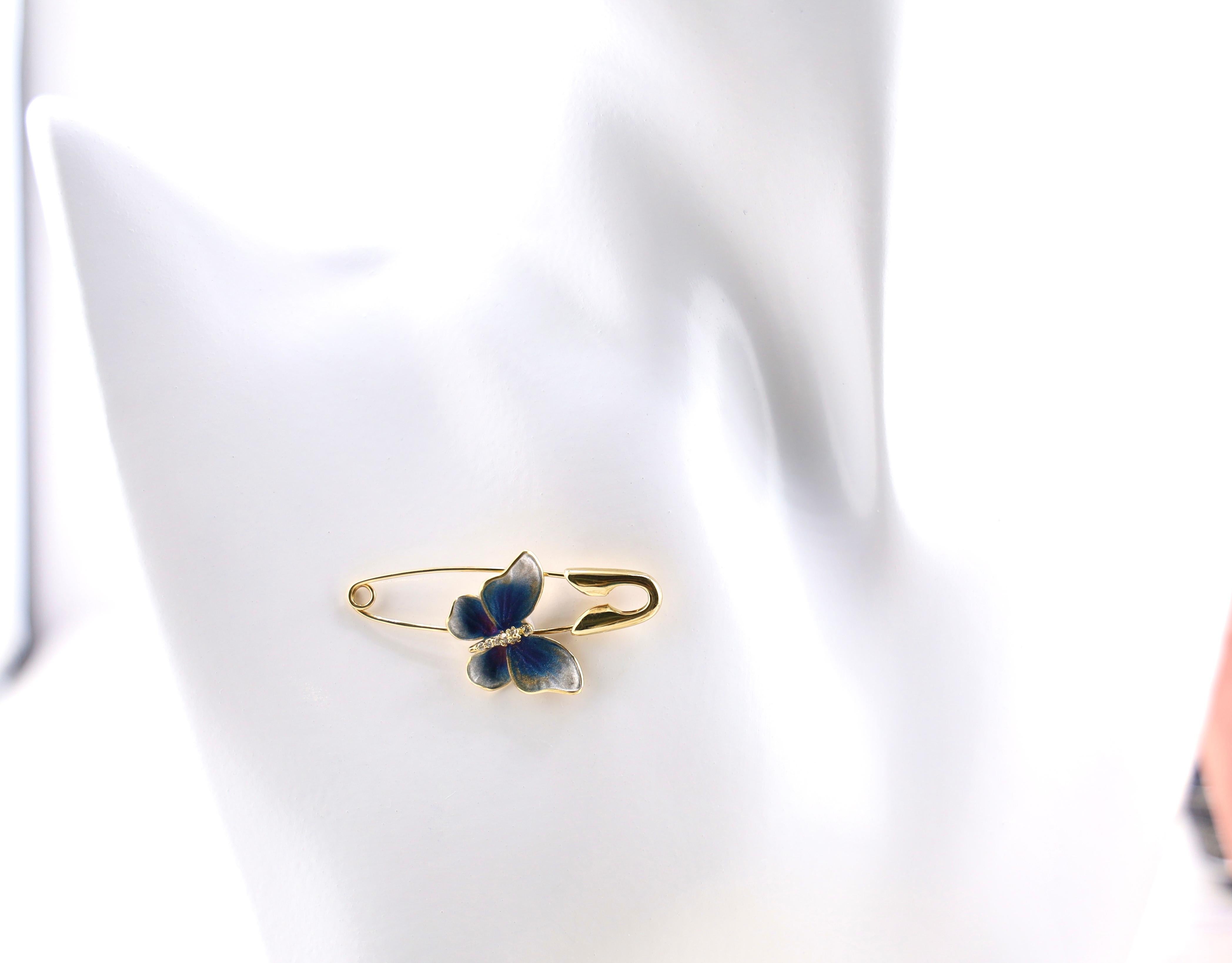 18K Yellow Gold Diamond Butterfly Paper Clip Brooch Pin For Sale 2