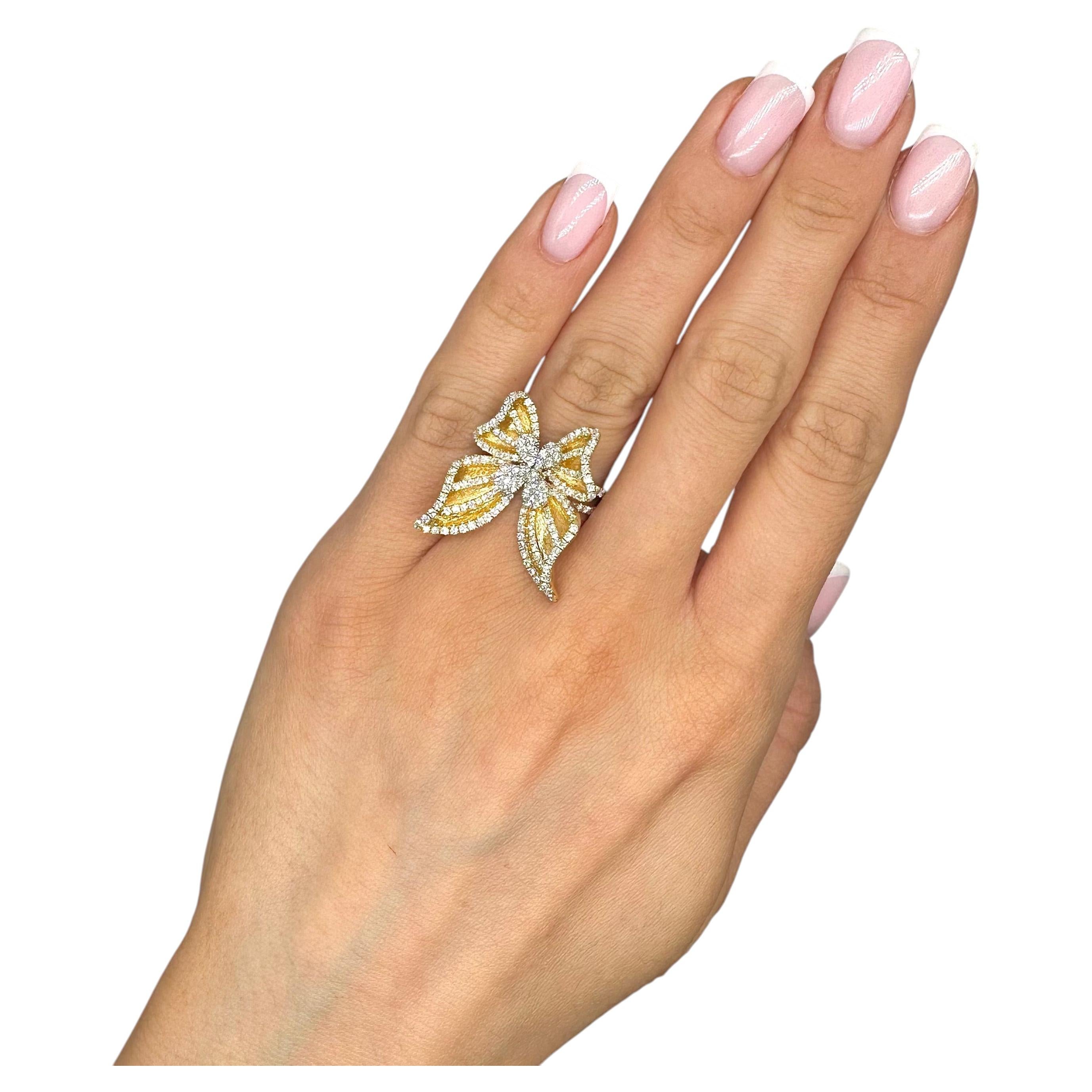 18K Yellow Gold Diamond Butterfly Ring – 1.65CT Total Diamonds IZJJ