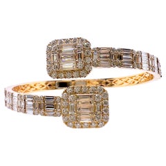 18k Yellow Gold Diamond Bypass Style Bangle