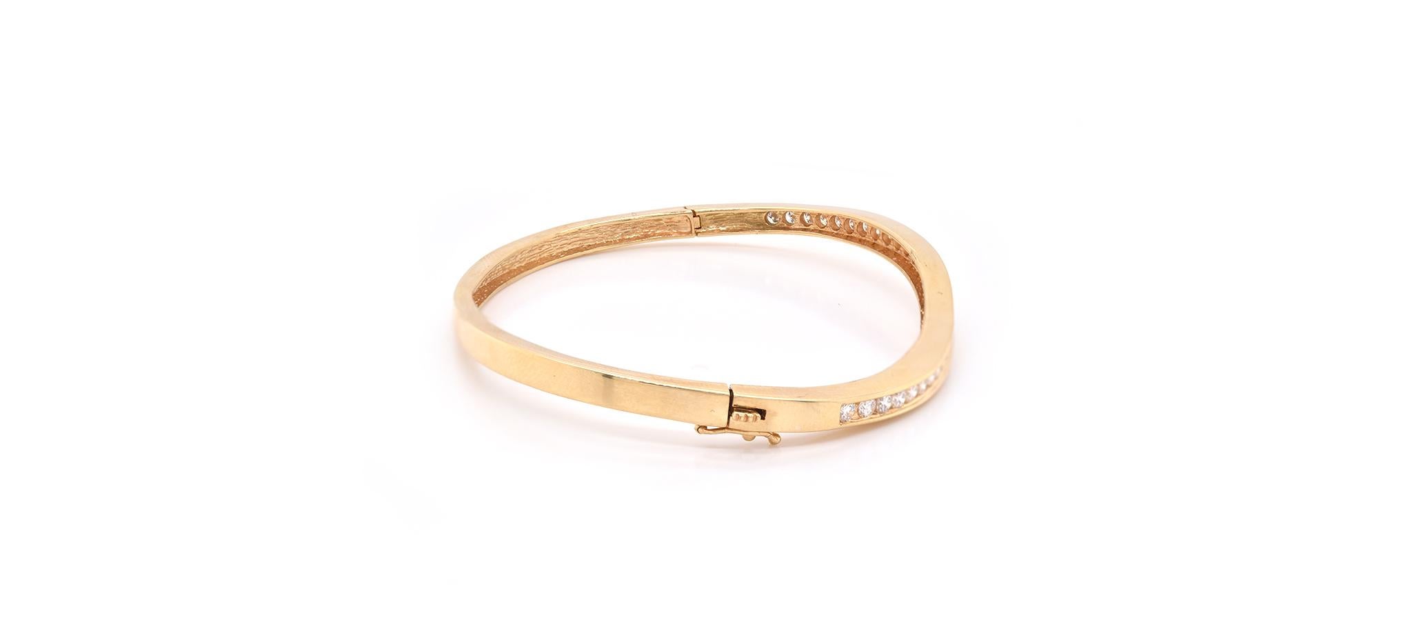 Round Cut 18 Karat Yellow Gold Diamond Channel Set Bangle Bracelet