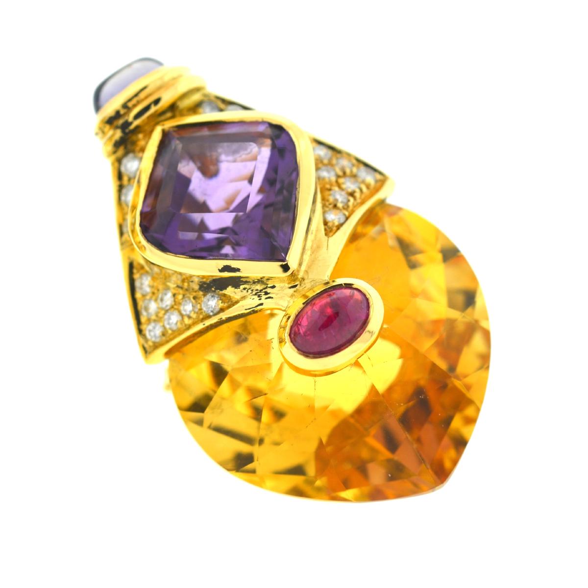 Style 18k Yellow Gold Diamond Citrine Amethyst & Sapphire Cabochon Clip Earrings
Metal 18k Yellow Gold
Stones Diamonds, Citrine, Amethyst and Sapphire cabochon
Weight 31.8 grams
Measurements 1