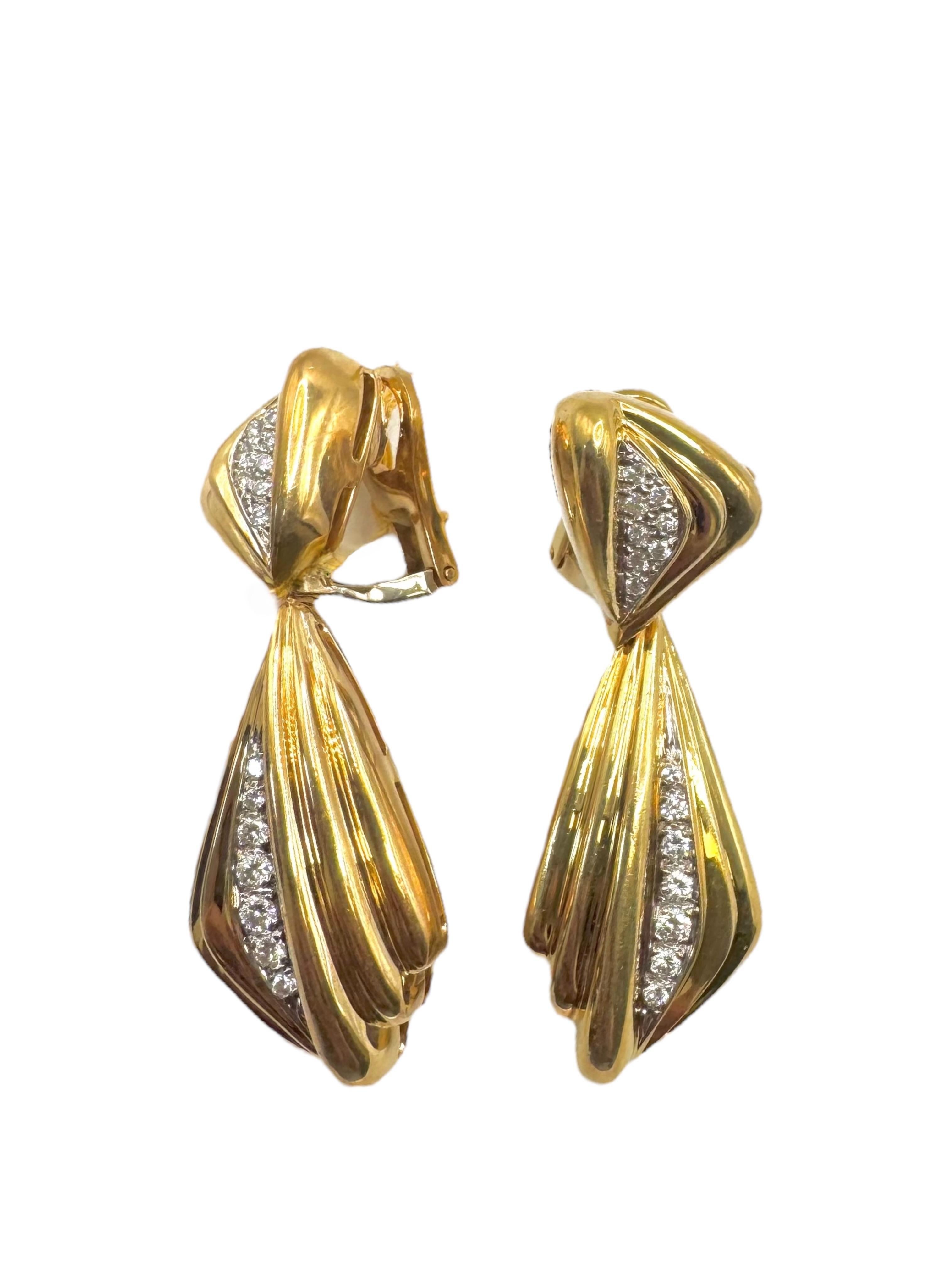 da uomo o donna Orecchini a goccia con diamanti in oro giallo 18K in vendita