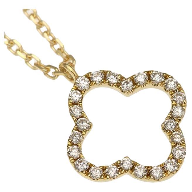 18K Yellow Gold Diamond Clover Pendant Necklace For Sale