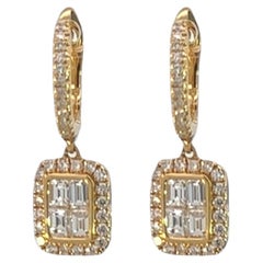 18 Karat Gelbgold & Diamant-Cluster-Cluster-Tropfen Huggie