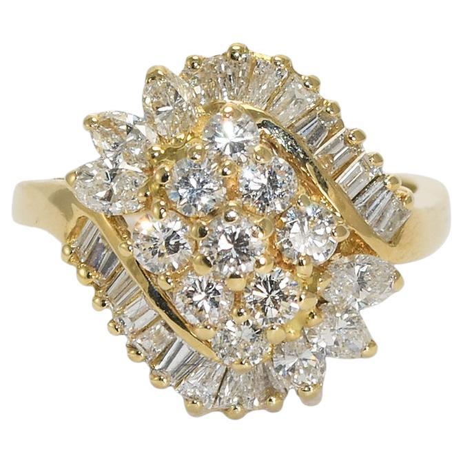 18K Yellow Gold Diamond Cluster Ring 1.50ct