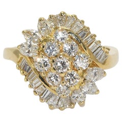 18K Yellow Gold Diamond Cluster Ring 1.50ct