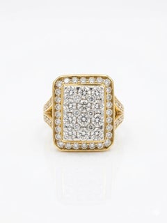 18K Yellow Gold Diamond Cluster Ring Rectangular Halo Statment