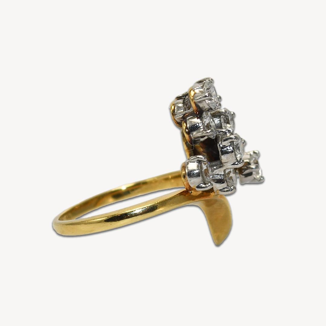 Round Cut 18K Yellow Gold Diamond Cocktail Ring 1.35ct For Sale