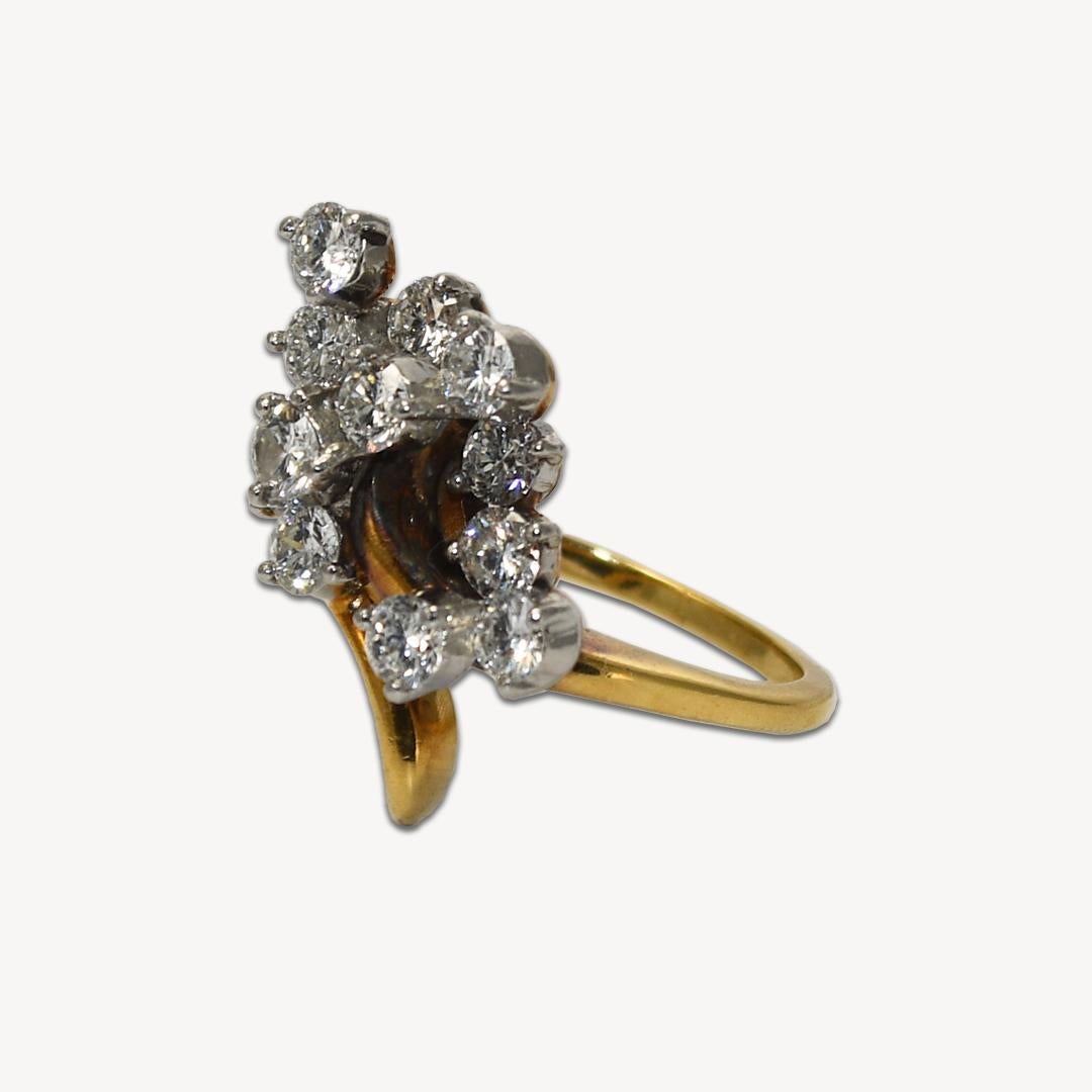 18K Yellow Gold Diamond Cocktail Ring 1.35ct For Sale 1