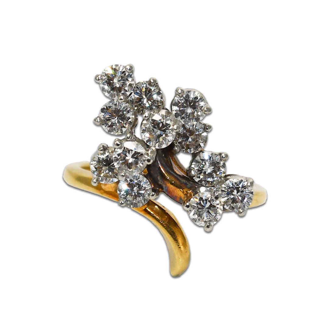 18K Yellow Gold Diamond Cocktail Ring 1.35ct For Sale
