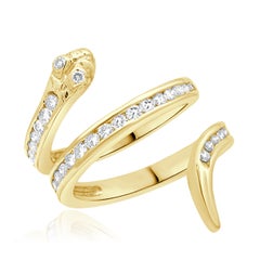 18 Karat Yellow Gold Diamond Coiled Snake Ring