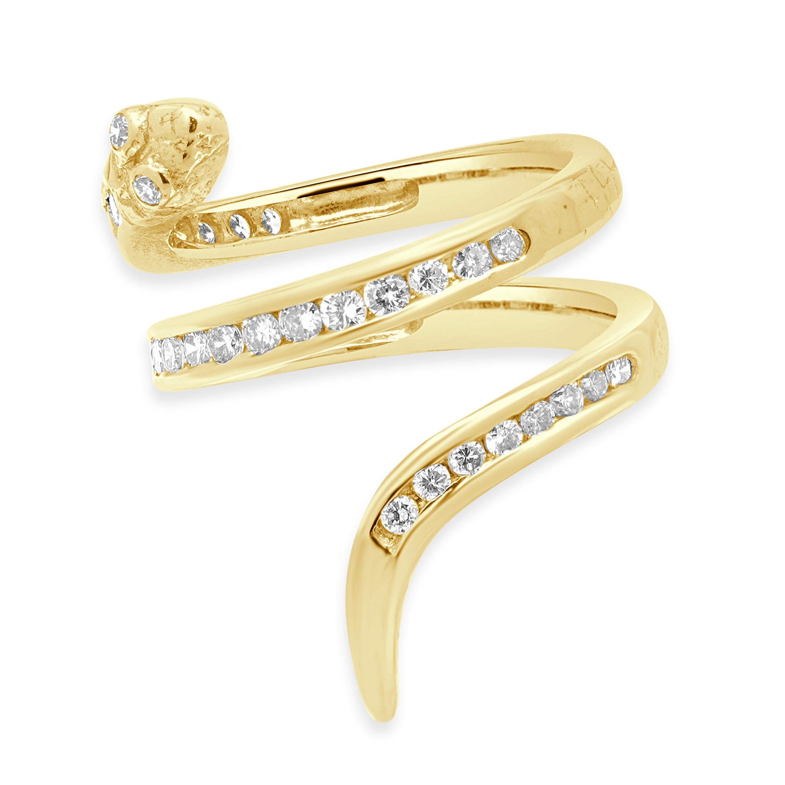 Bague serpent enroulé en or jaune 18K avec diamants