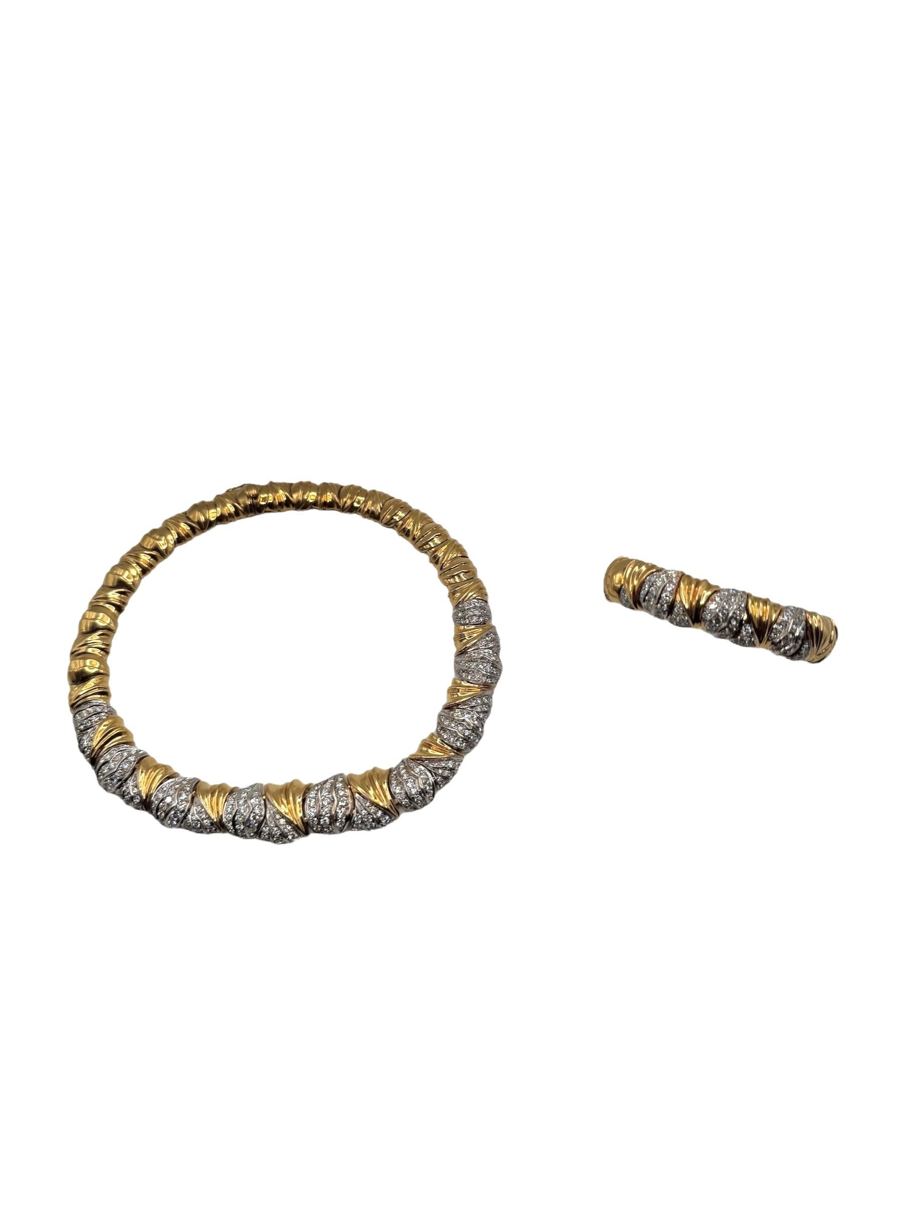 18K Yellow Gold Diamond Collar Necklace and Bracelet Set For Sale 6