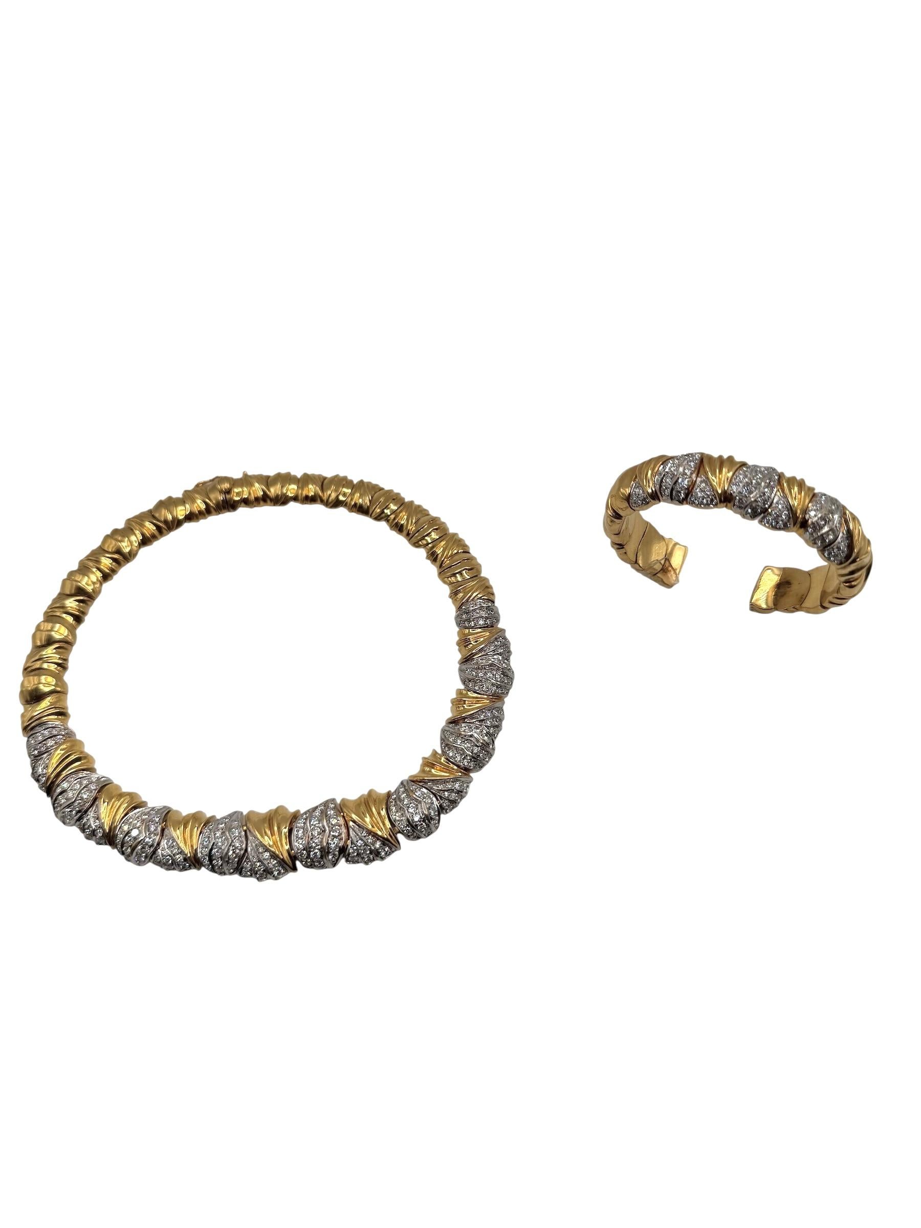 18K Yellow Gold Diamond Collar Necklace and Bracelet Set For Sale 7