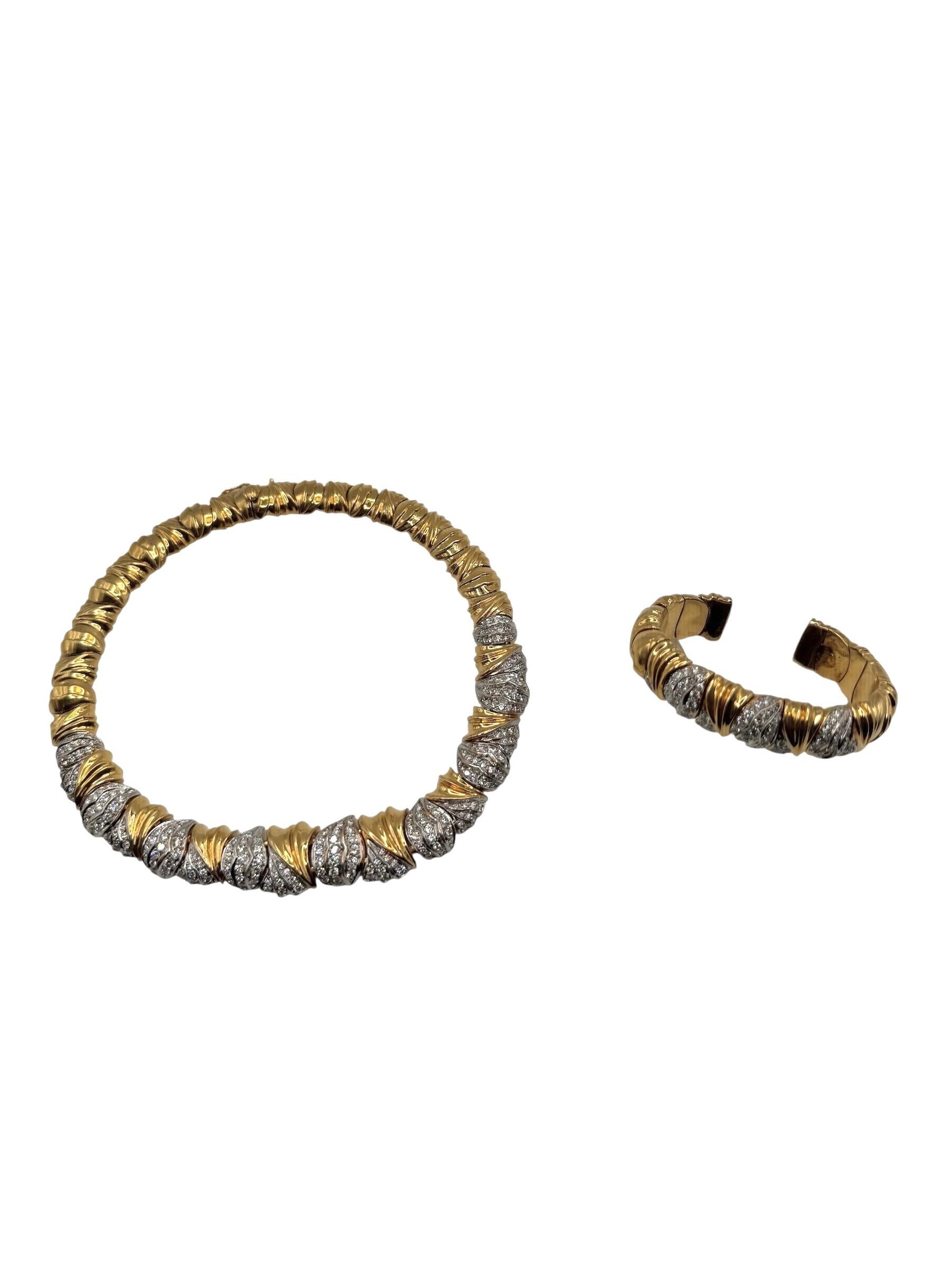 18K Yellow Gold Diamond Collar Necklace and Bracelet Set For Sale 12