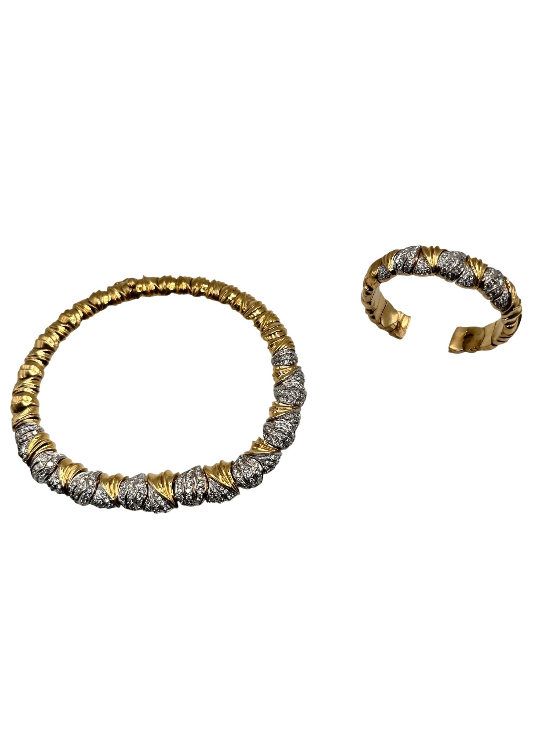 18K Yellow Gold Diamond Collar Necklace and Bracelet Set For Sale 15
