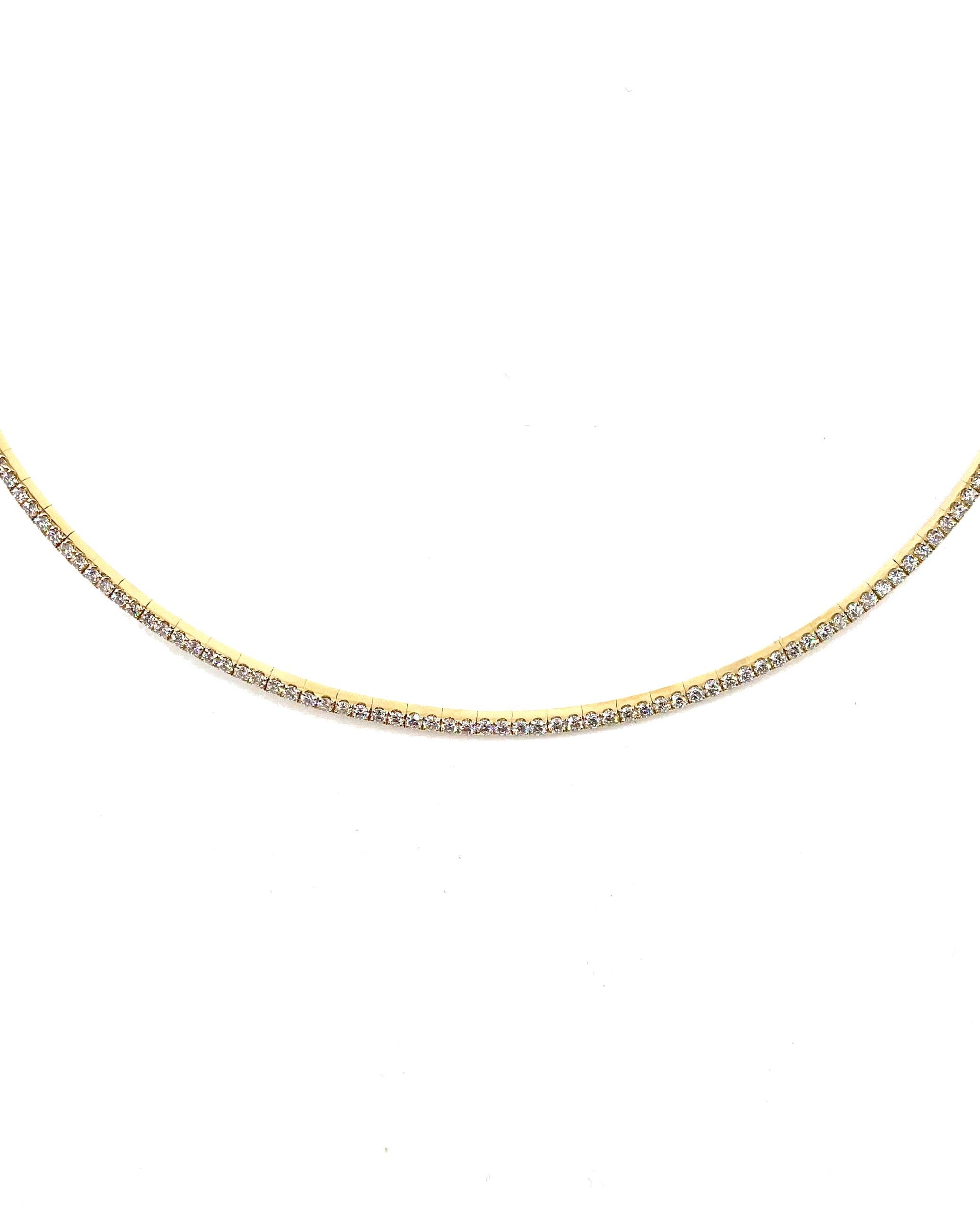 Contemporary 18K Yellow Gold Diamond Collar Tennis Necklace For Sale