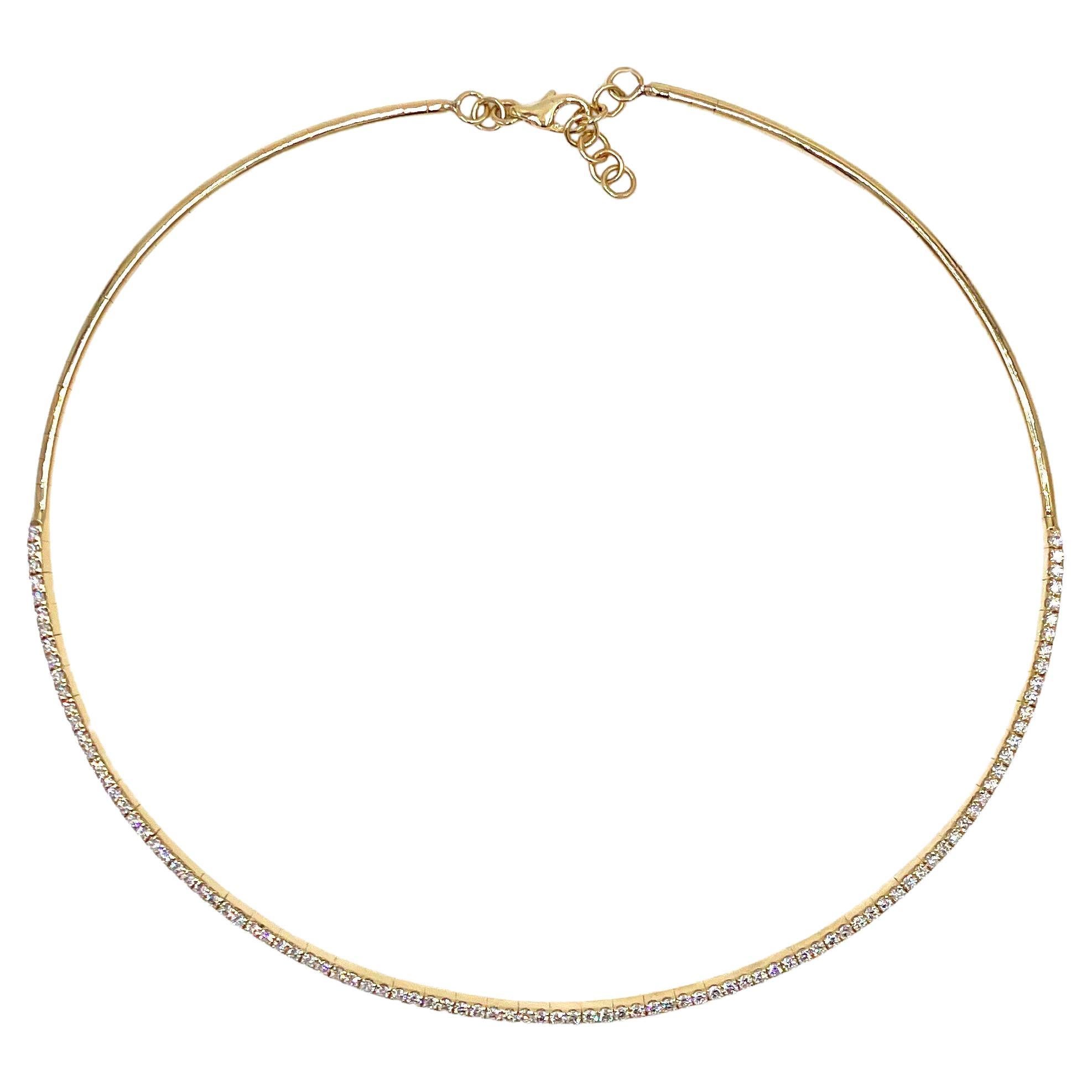 18K Yellow Gold Diamond Collar Tennis Necklace