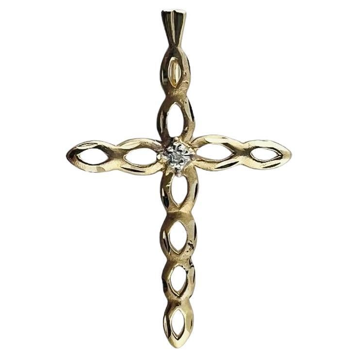 18K Yellow Gold Diamond Cross Pendant #15547 For Sale