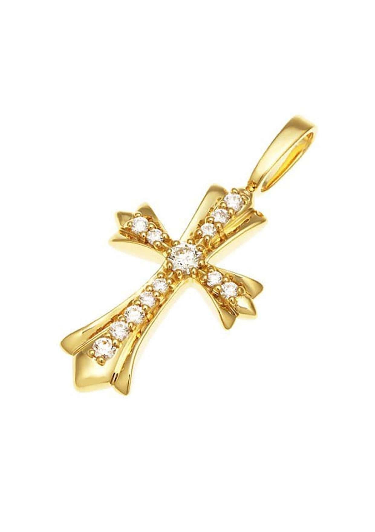 Briolette Cut 18K Yellow Gold Diamond Cross Pendant Top, 0.43ct For Sale