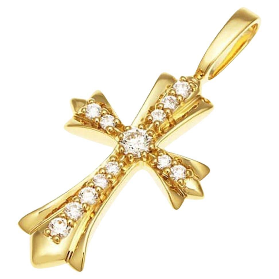 18K Yellow Gold Diamond Cross Pendant Top, 0.43ct