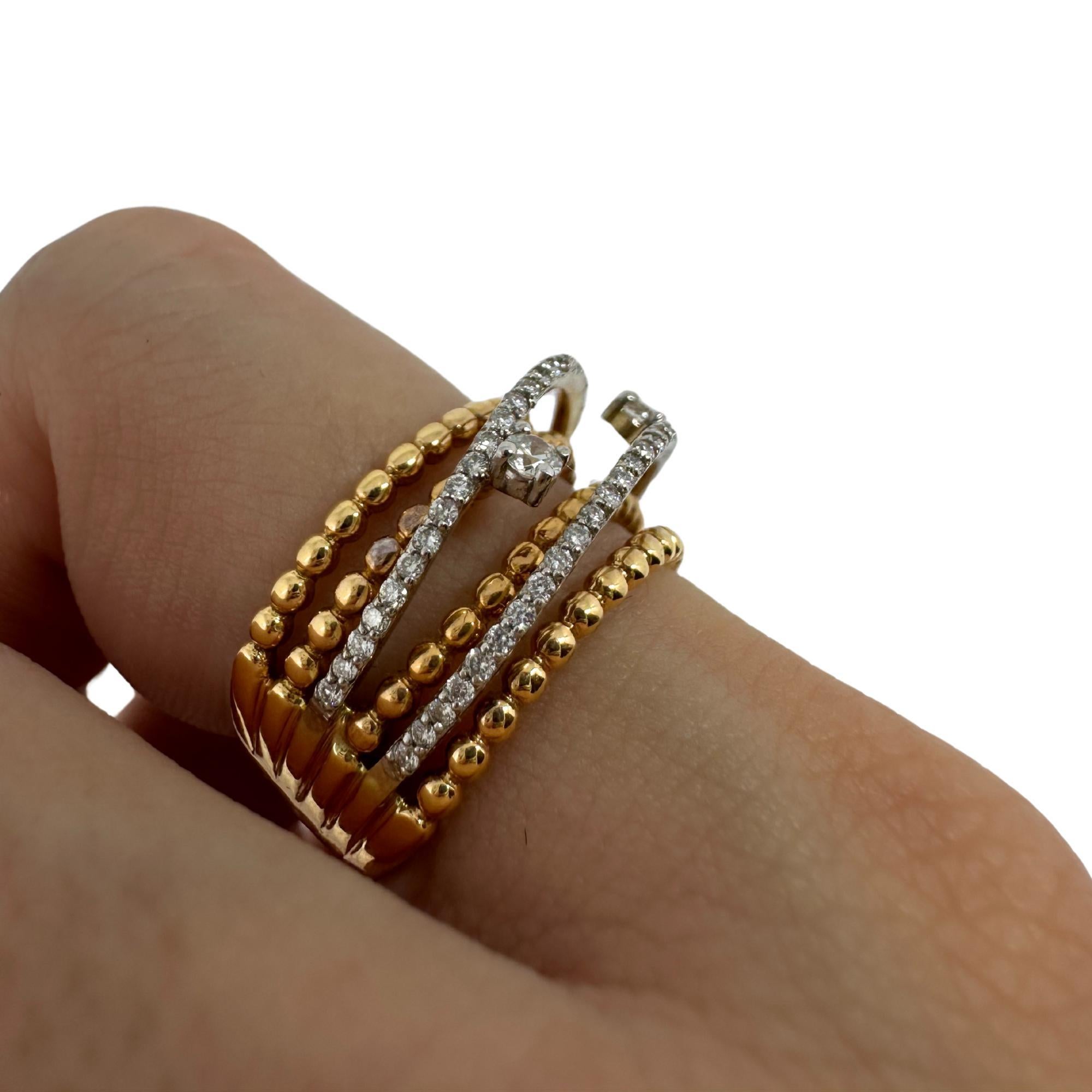 18K Yellow Gold Diamond Crossover Wide Band Ring For Sale 4