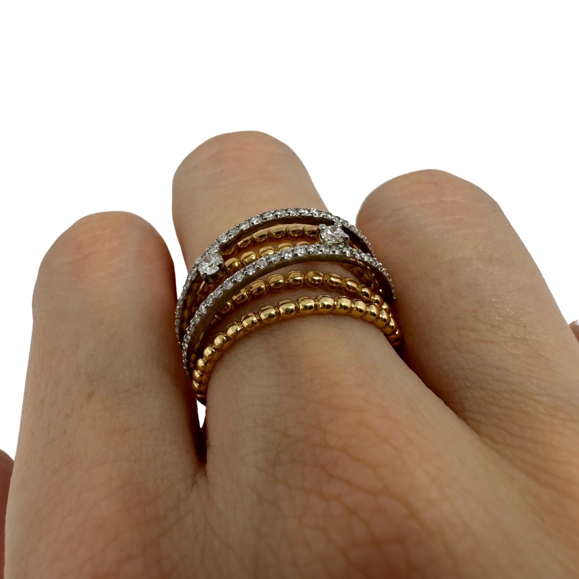 18K Yellow Gold Diamond Crossover Wide Band Ring For Sale 5