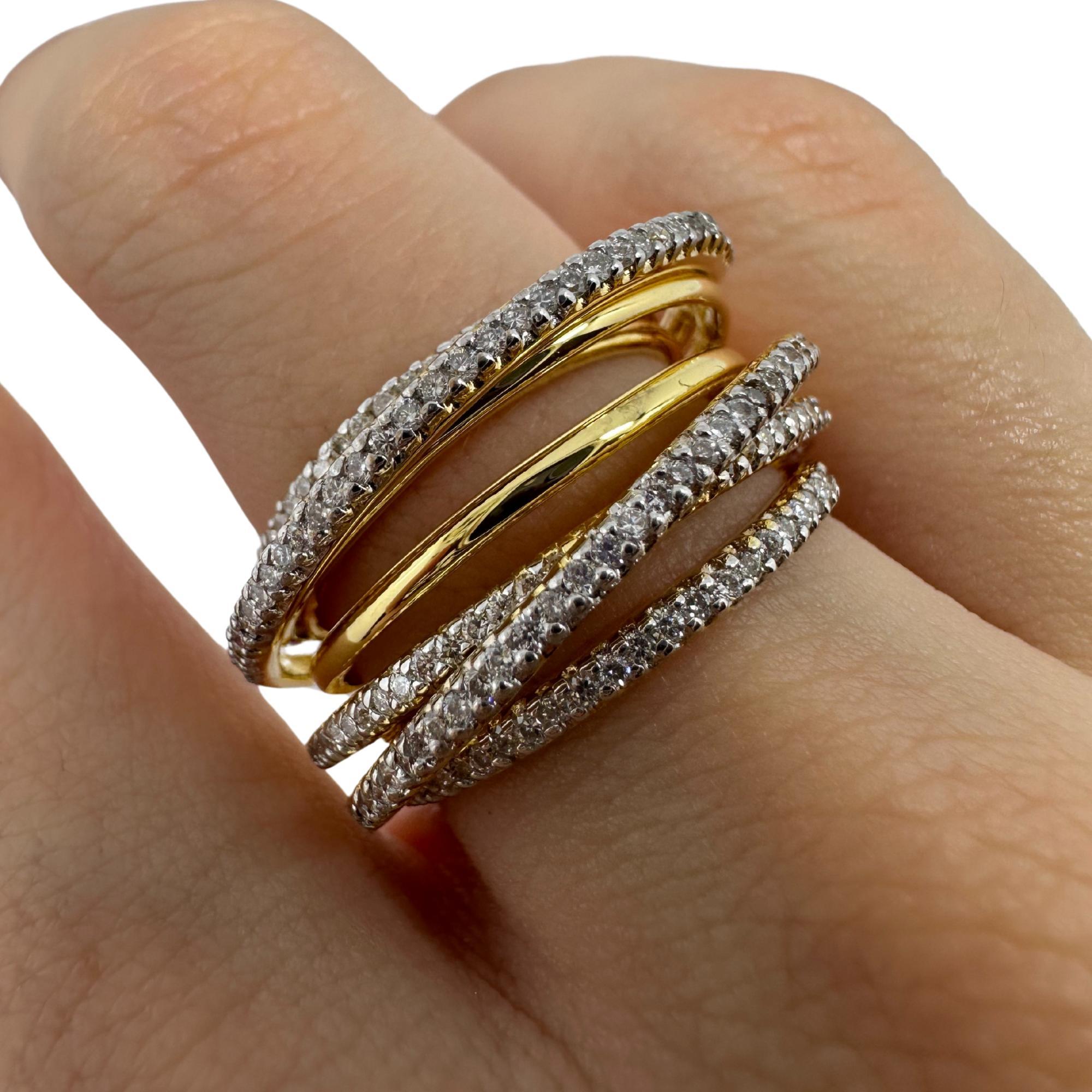 18K Yellow Gold Diamond Crossover Wide Band Ring For Sale 6